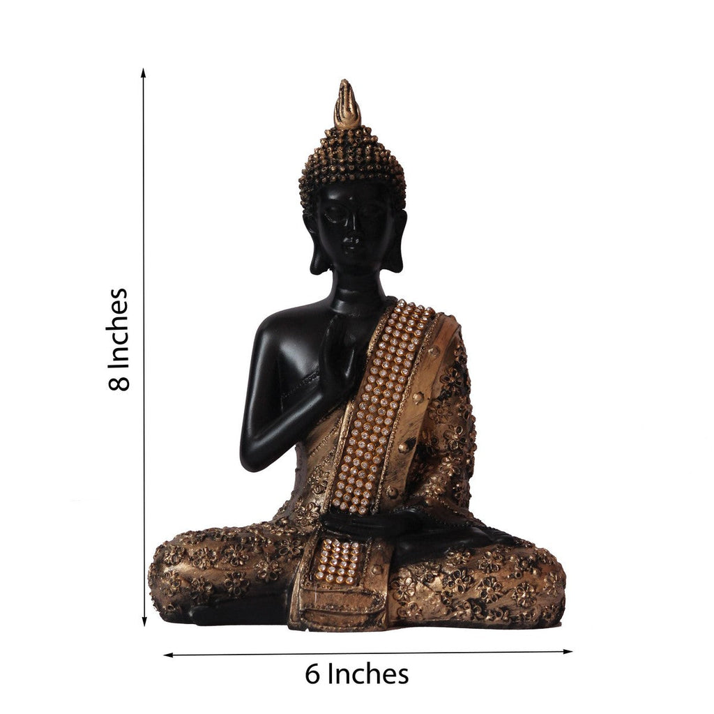 Polyresin Black and Golden Handcrafted Meditating Blessing Buddha Statue Kafalo