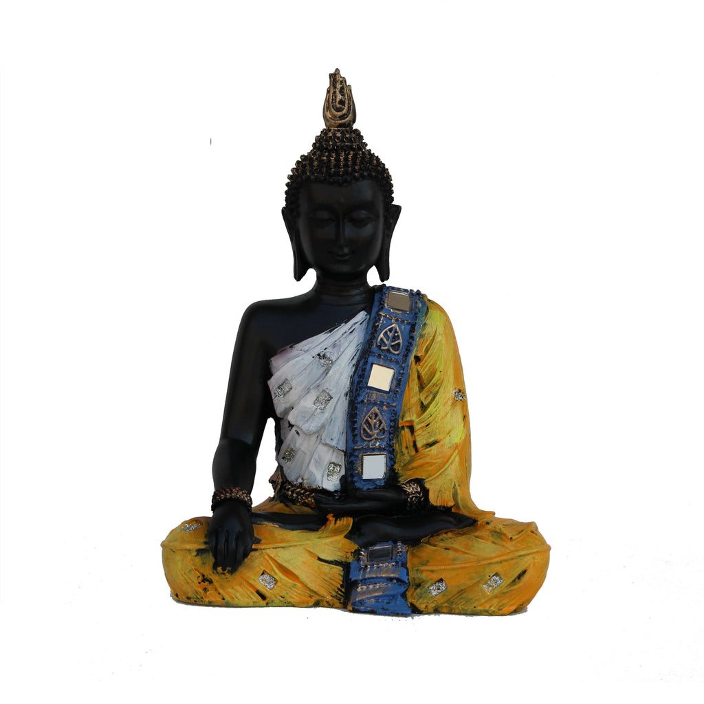 Polyresin Yellow and Black Handcrafted Meditating Buddha Statue Kafalo