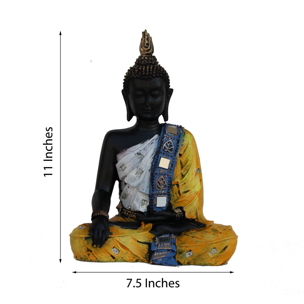 Polyresin Yellow and Black Handcrafted Meditating Buddha Statue Kafalo