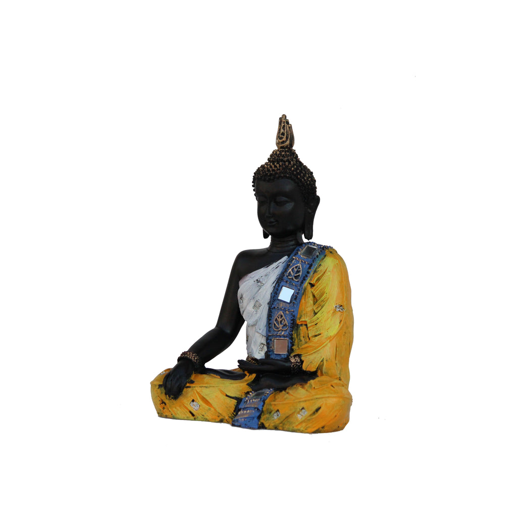 Polyresin Yellow and Black Handcrafted Meditating Buddha Statue Kafalo
