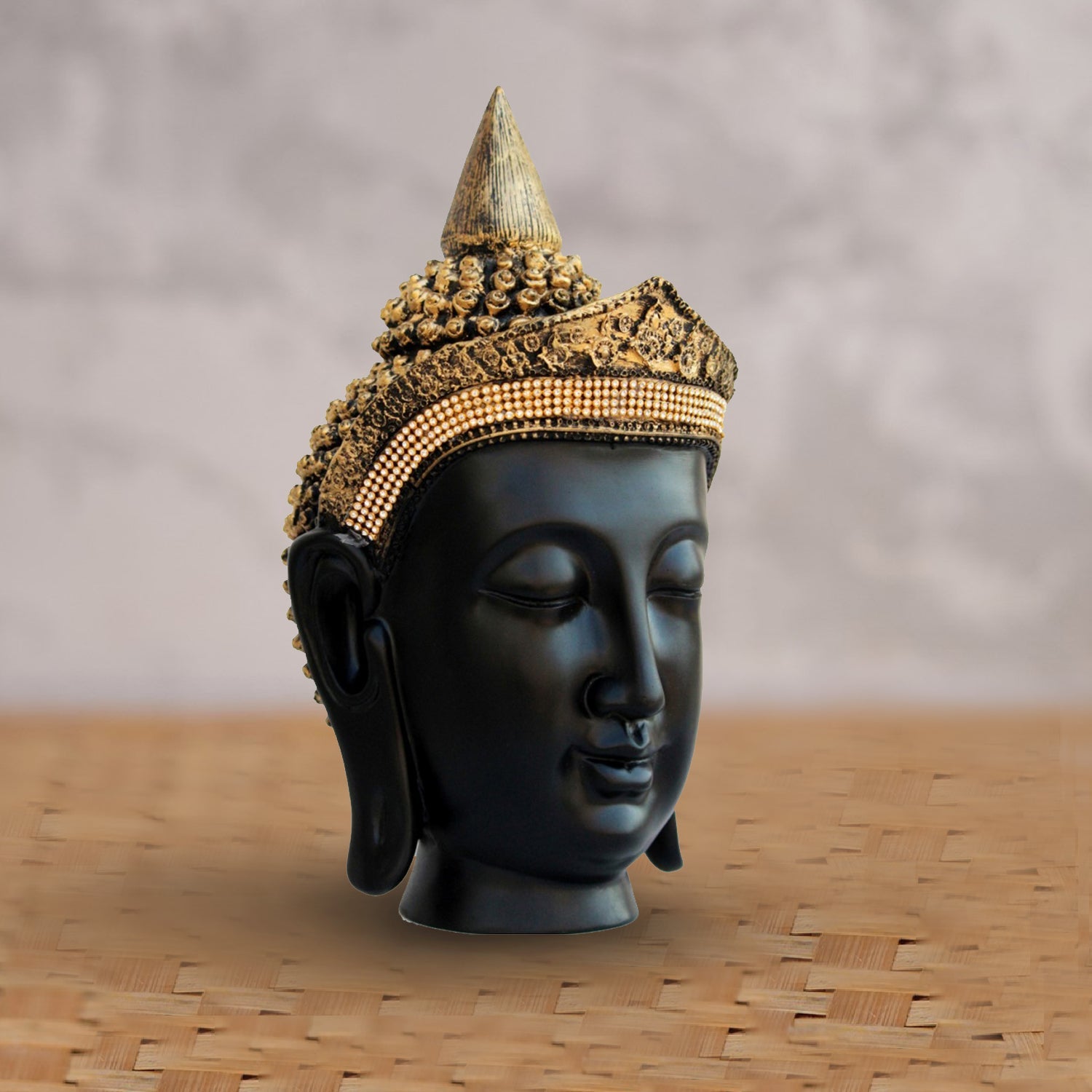 Handcrafted Golden Crown Buddha Head Statue Kafalo