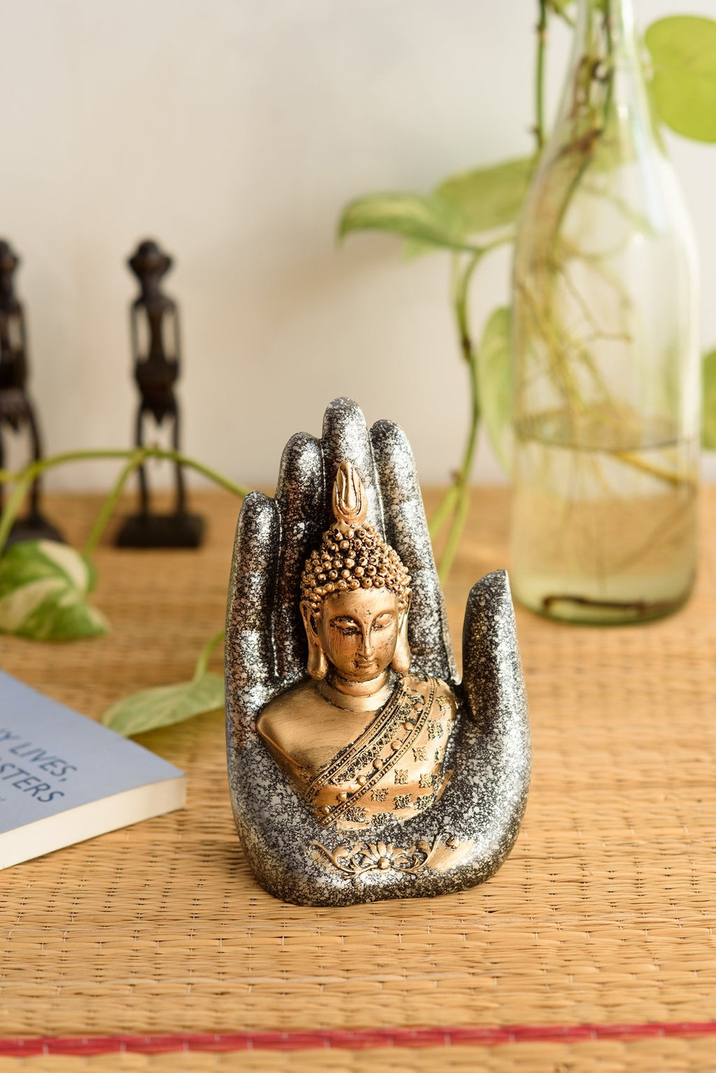 Polyresin Silver and Golden Handcrafted Palm Buddha statue Kafalo