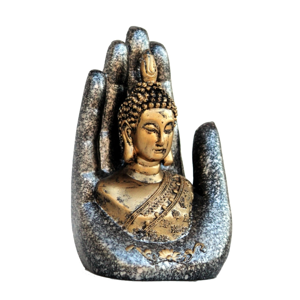 Polyresin Silver and Golden Handcrafted Palm Buddha statue Kafalo