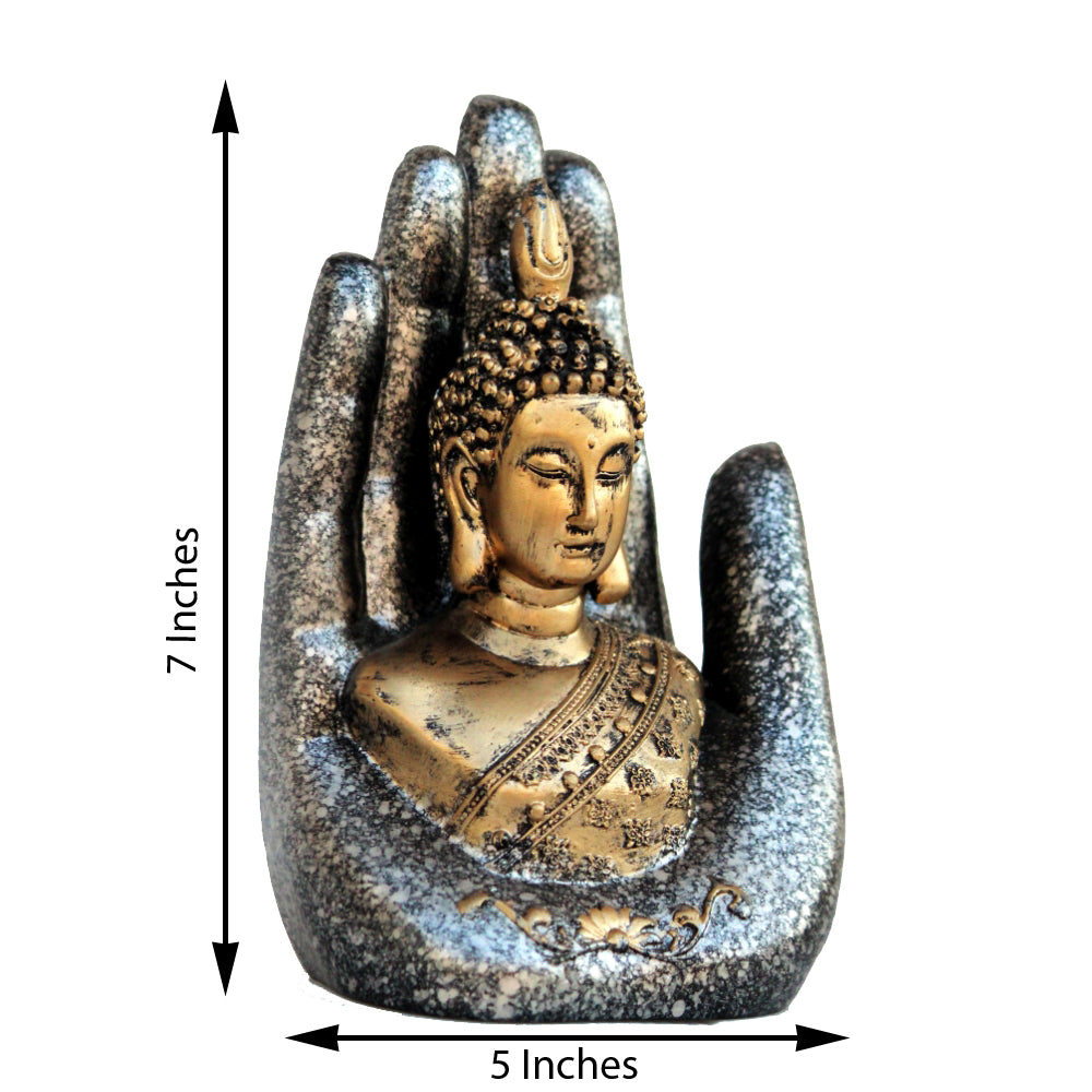 Polyresin Silver and Golden Handcrafted Palm Buddha statue Kafalo