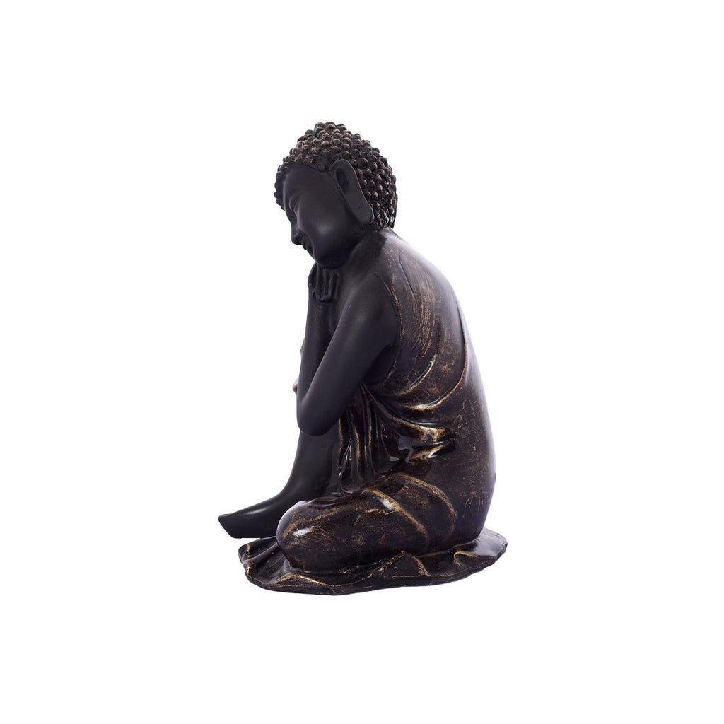 Polyresin Black Resting Buddha on Knee Statue Kafalo