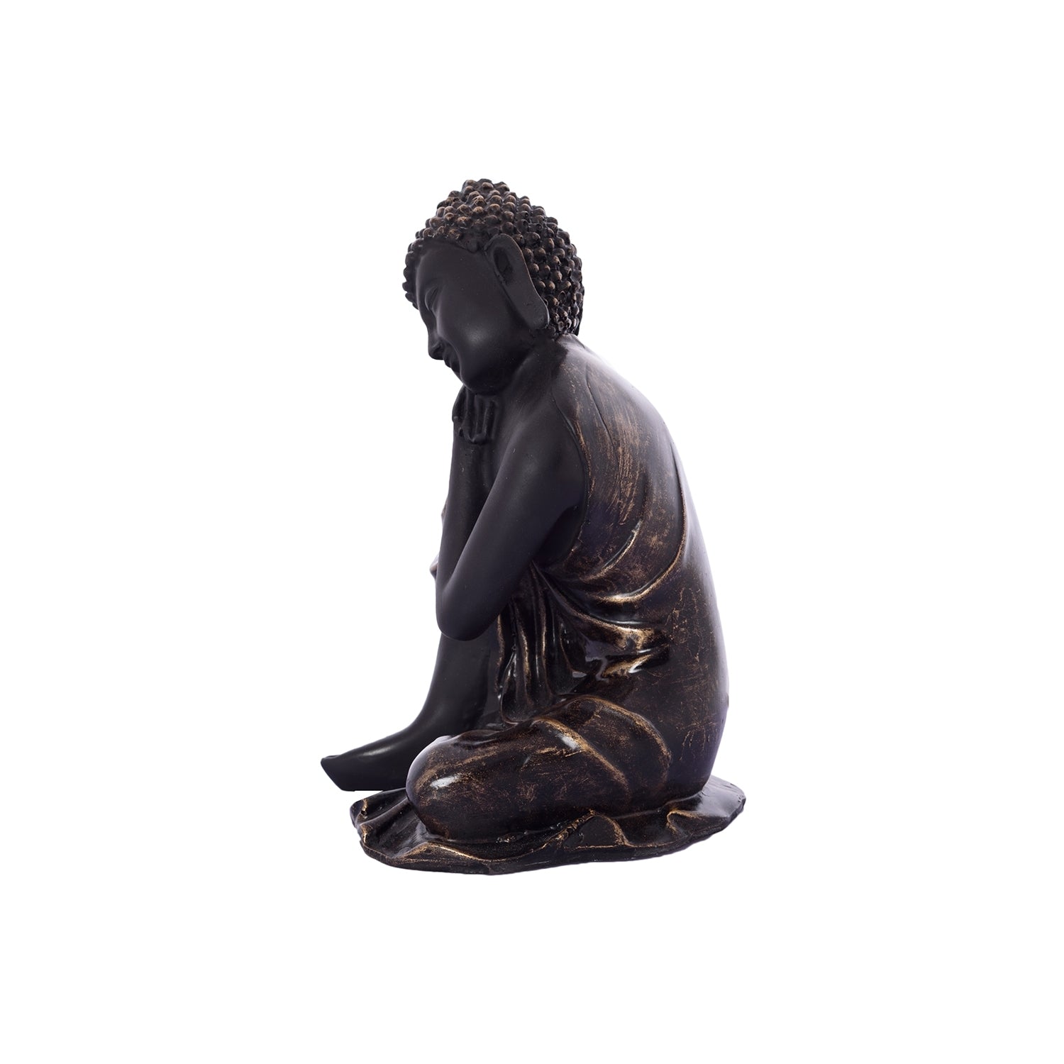 Polyresin Black Resting Buddha on Knee Statue Kafalo