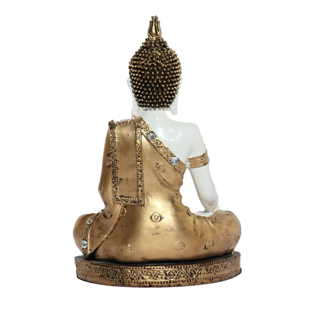 Polyresin White and Golden Handcrafted Decorative Meditating Buddha Statue Kafalo