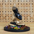 Polyresin Black and Golden Resting Buddha Statue with Wooden Base, Fragranced Petals and Tealight Kafalo