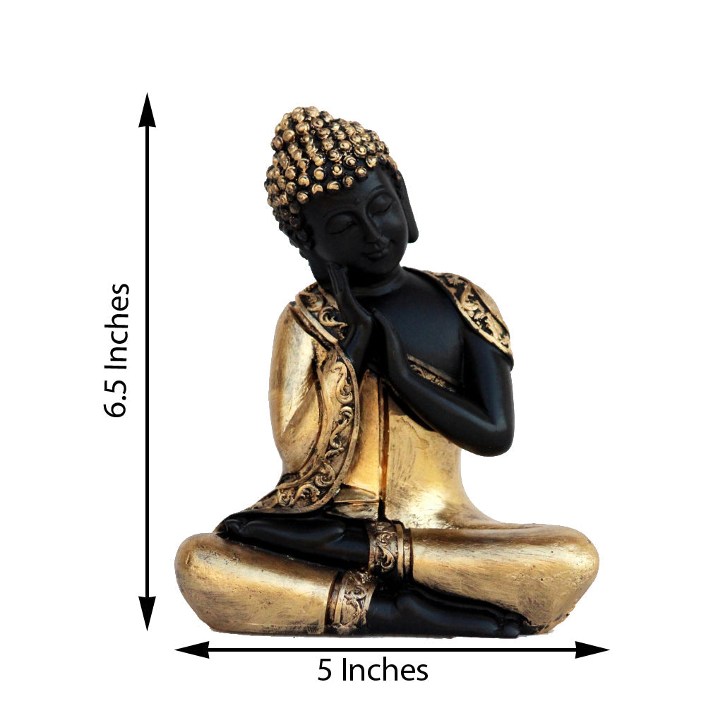 Polyresin Black and Golden Finish Handcrafted Thinking Buddha Statue Kafalo