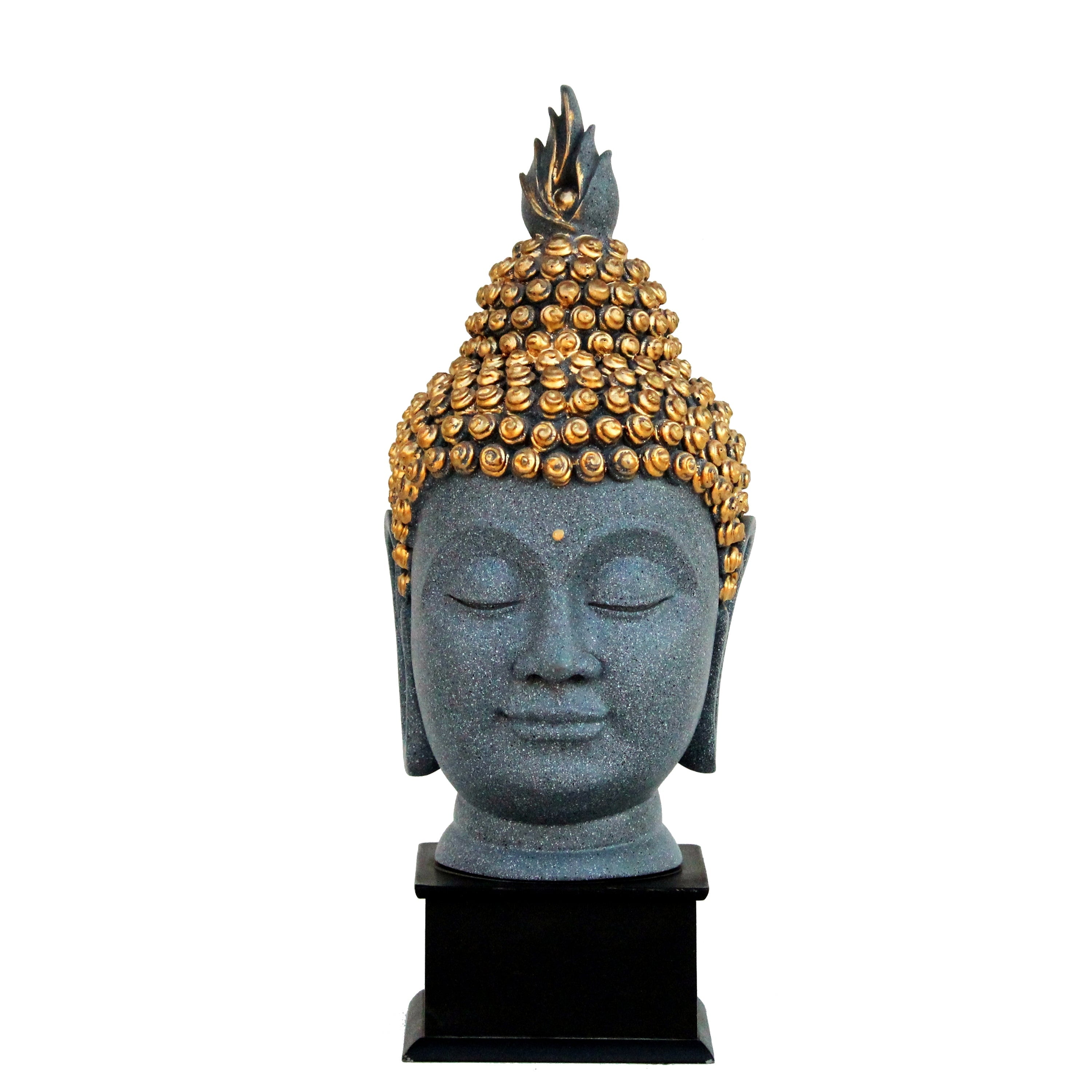 Handcrafted Golden Crown Buddha Head Statue With Stand Kafalo