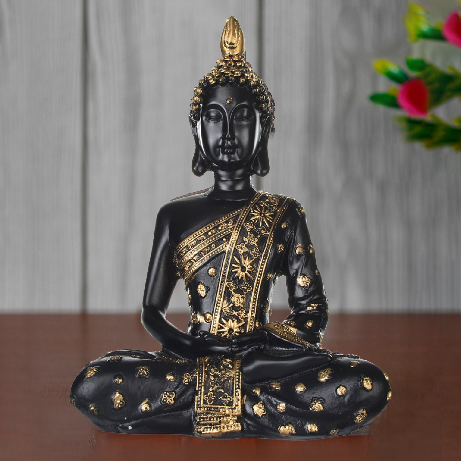 Handcrafted Meditating Blessing Buddha ( Black & Gold ) Kafalo
