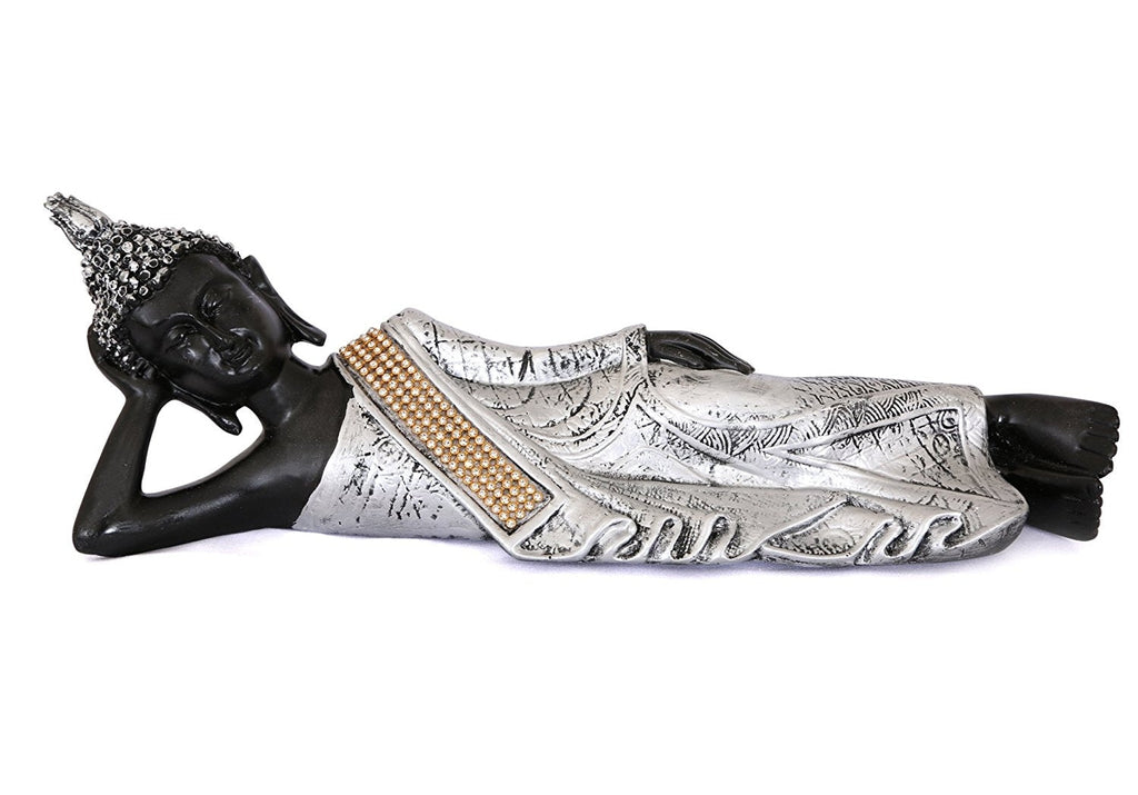 Handcrafted Decorative Reclining Lord Buddha Idol (Size - 10CmxSilver and BlackxPolyresin), 1 Lord Buddha Idol Kafalo