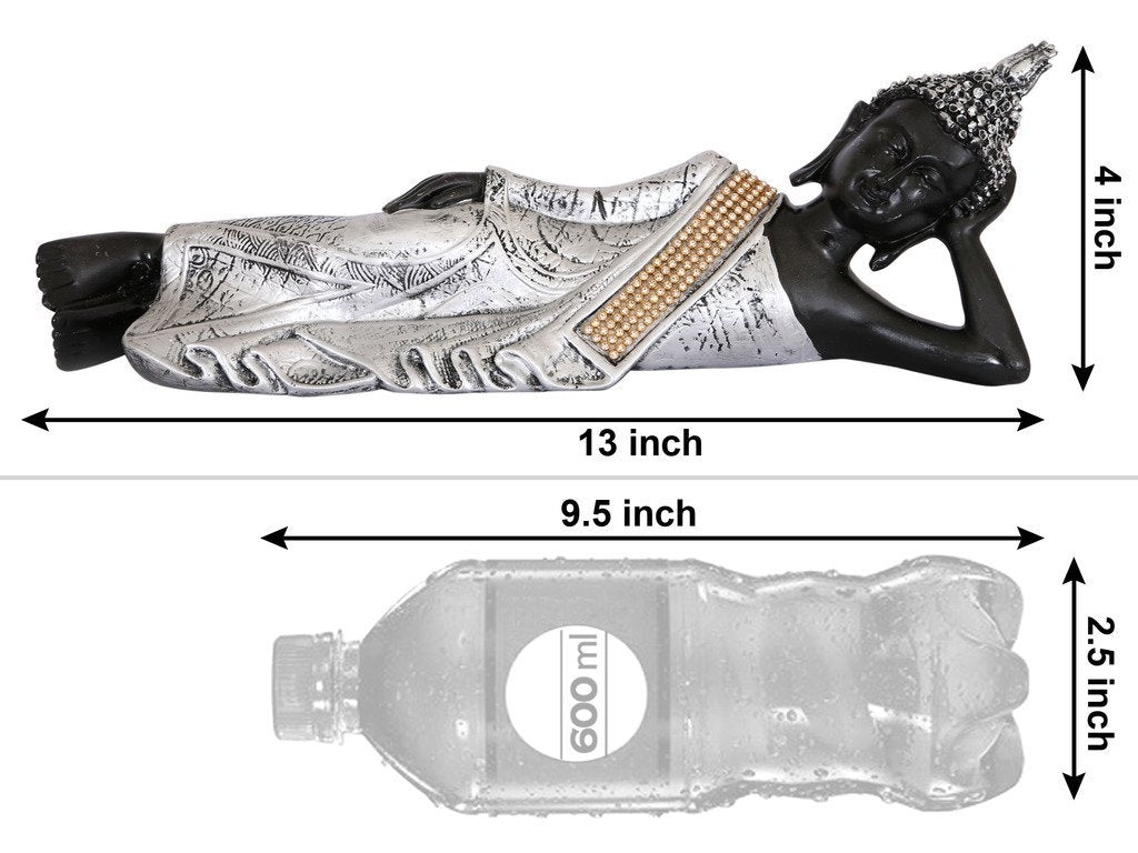 Handcrafted Decorative Reclining Lord Buddha Idol (Size - 10CmxSilver and BlackxPolyresin), 1 Lord Buddha Idol Kafalo
