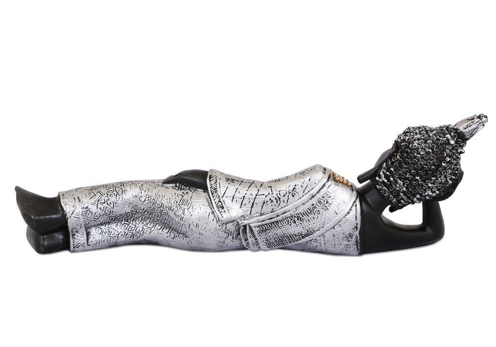 Handcrafted Decorative Reclining Lord Buddha Idol (Size - 10CmxSilver and BlackxPolyresin), 1 Lord Buddha Idol Kafalo