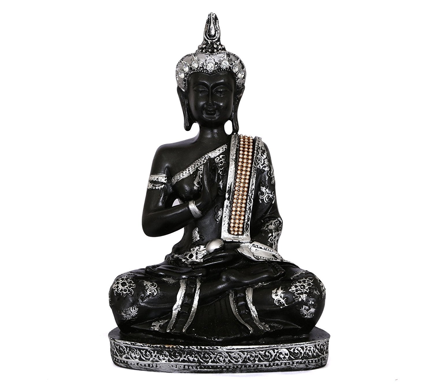 Handcrafted Decorative Meditating Buddha (Size - 25CmxSilver and BlackxPolyresin), 1 Lord Buddha Idol Kafalo