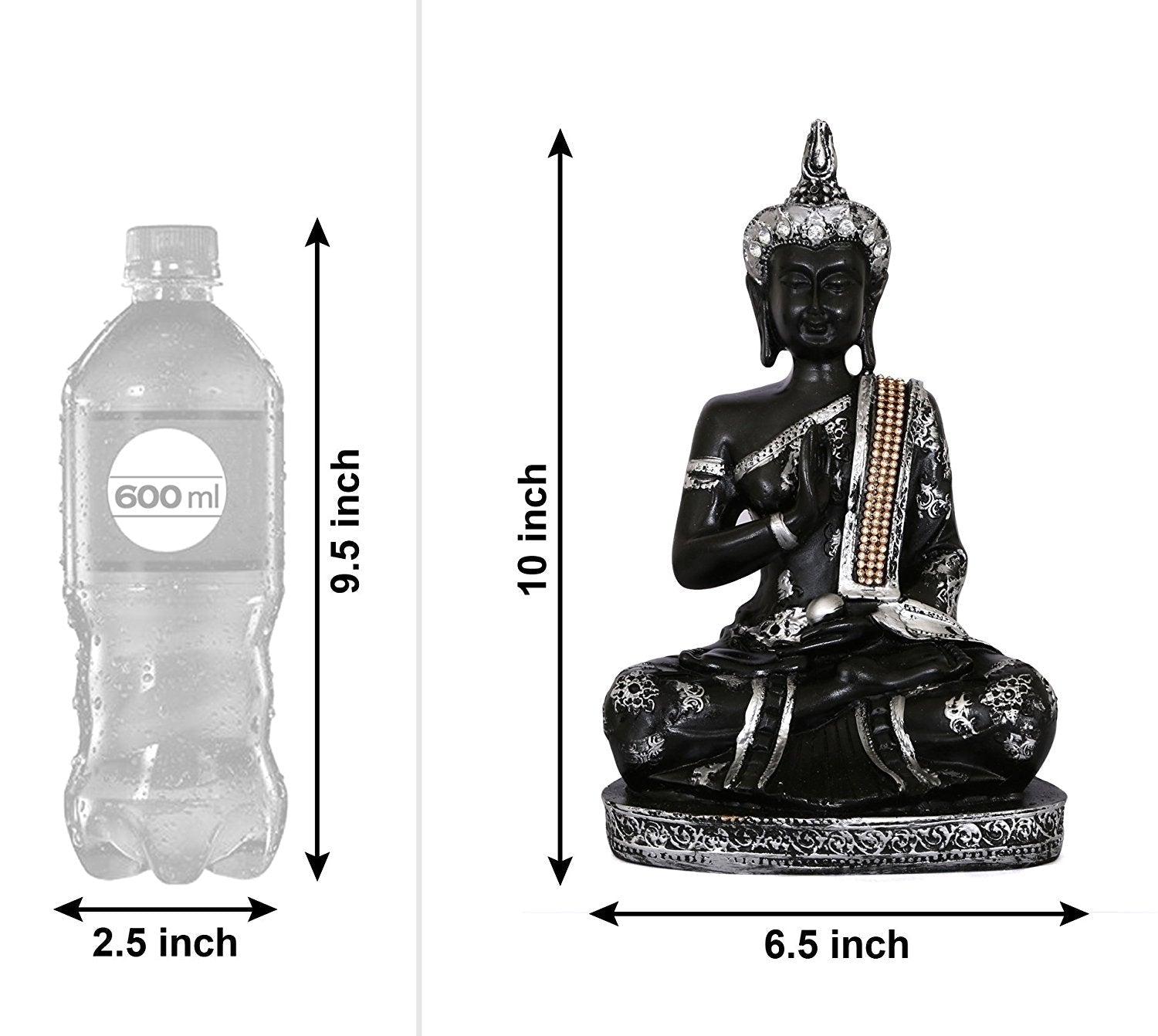 Handcrafted Decorative Meditating Buddha (Size - 25CmxSilver and BlackxPolyresin), 1 Lord Buddha Idol Kafalo