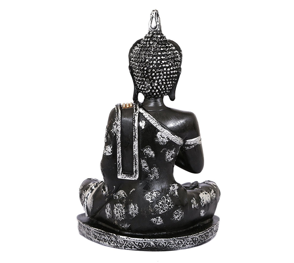 Handcrafted Decorative Meditating Buddha (Size - 25CmxSilver and BlackxPolyresin), 1 Lord Buddha Idol Kafalo