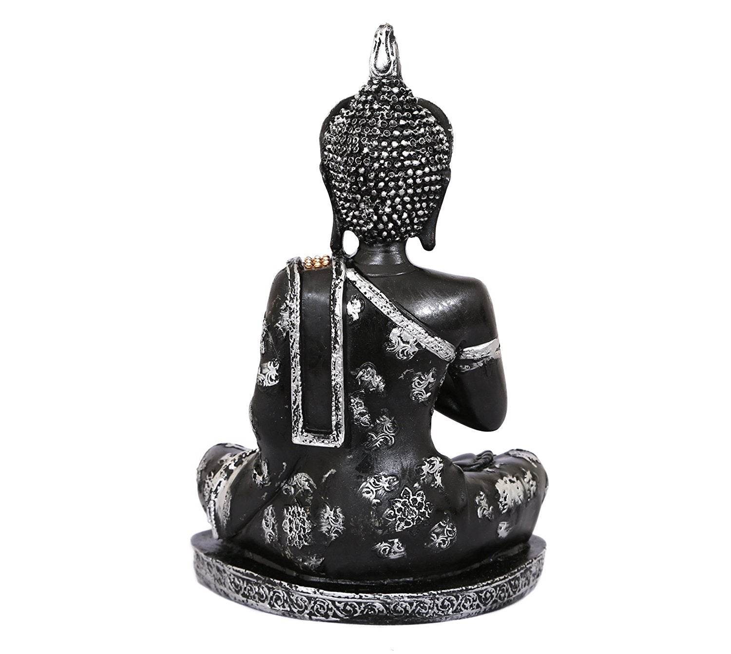Handcrafted Decorative Meditating Buddha (Size - 25CmxSilver and BlackxPolyresin), 1 Lord Buddha Idol Kafalo