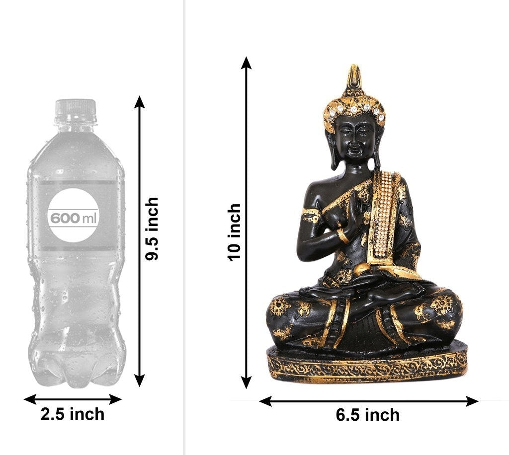 Handcrafted Decorative Meditating Buddha (Size - 25CmxGolden and BlackxPolyresin), 1 Lord Buddha Idol Kafalo