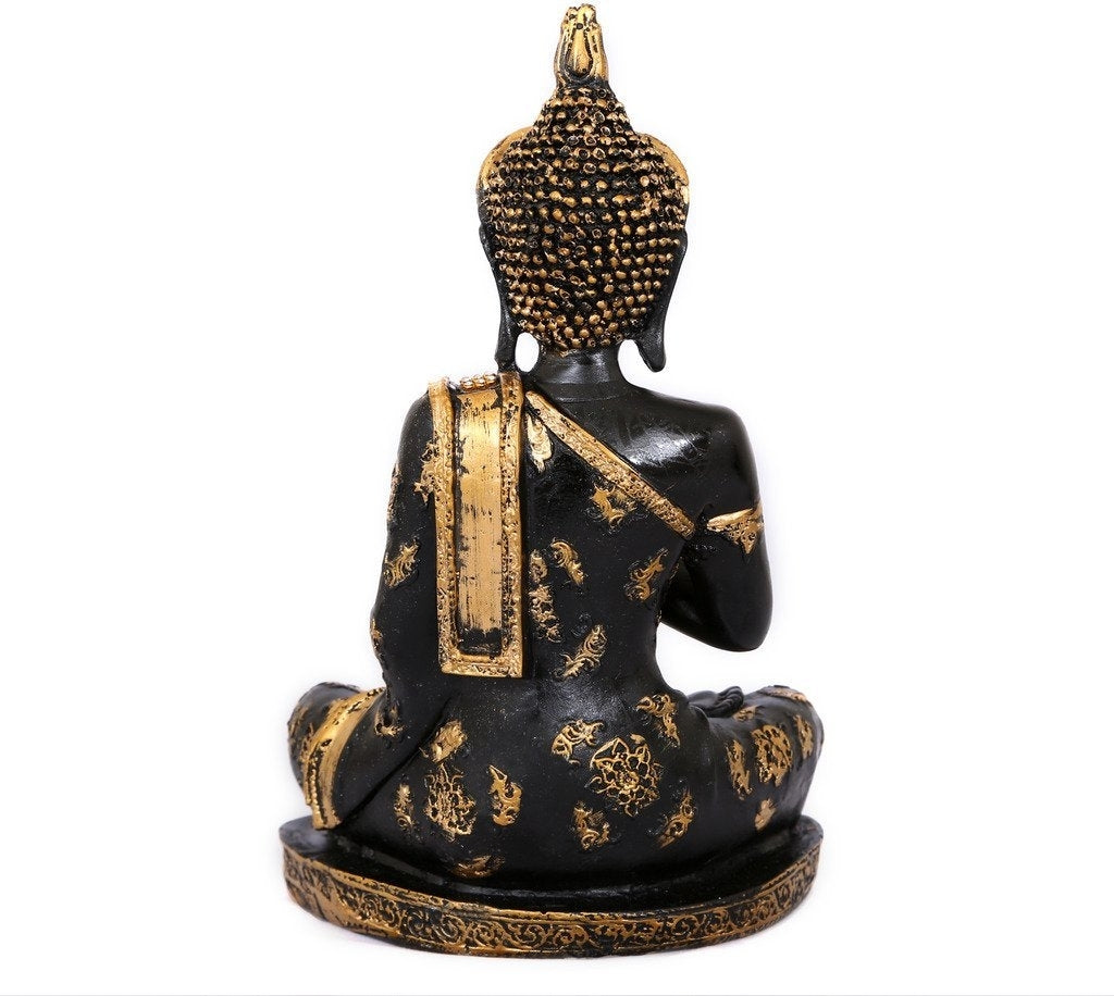 Handcrafted Decorative Meditating Buddha (Size - 25CmxGolden and BlackxPolyresin), 1 Lord Buddha Idol Kafalo