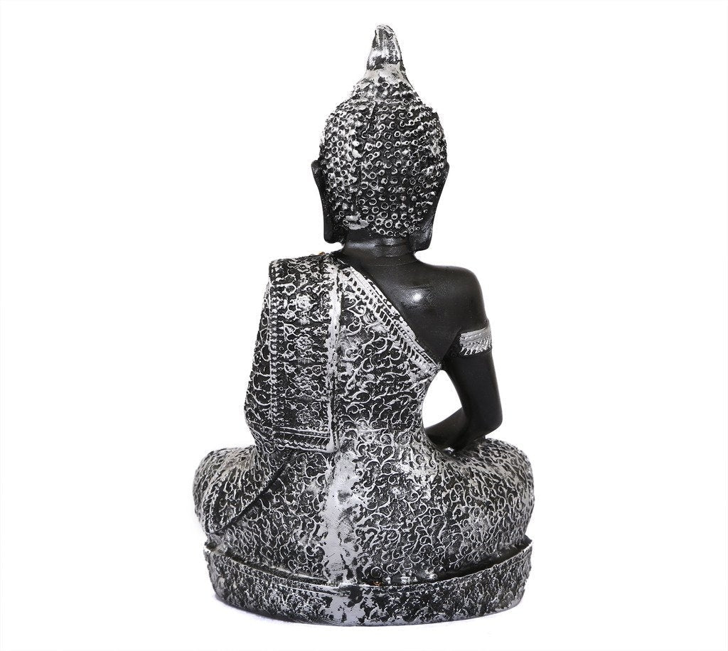 Handcrafted Decorative Meditating Buddha (Size - 25CmxSilver and BlackxPolyresin), 1 Lord Buddha Idol Kafalo