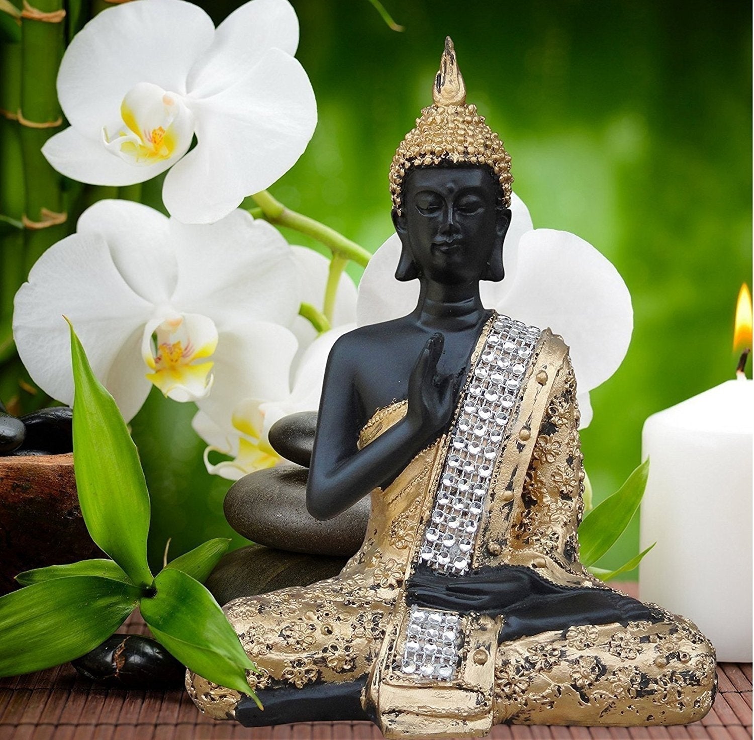 Handcrafted Decorative Meditating Buddha (Size - 17CmxGolden and BlackxPolyresin), 1 Lord Buddha Idol Kafalo