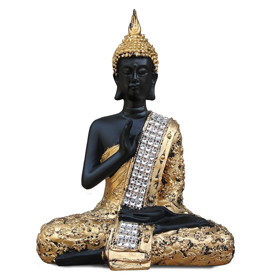 Handcrafted Decorative Meditating Buddha (Size - 17CmxGolden and BlackxPolyresin), 1 Lord Buddha Idol Kafalo