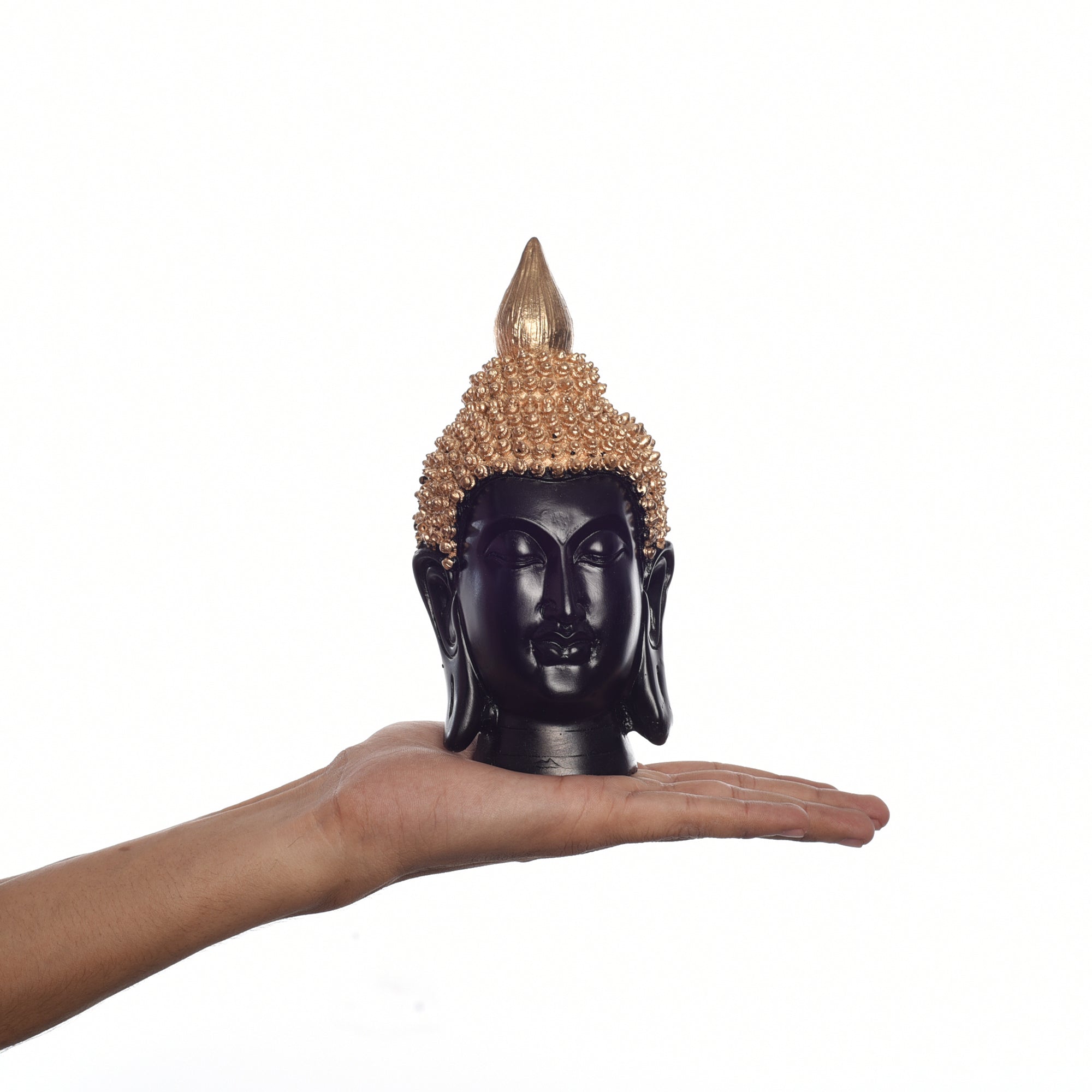 Polyresin Golden and Black Meditating Buddha Head Statue Kafalo