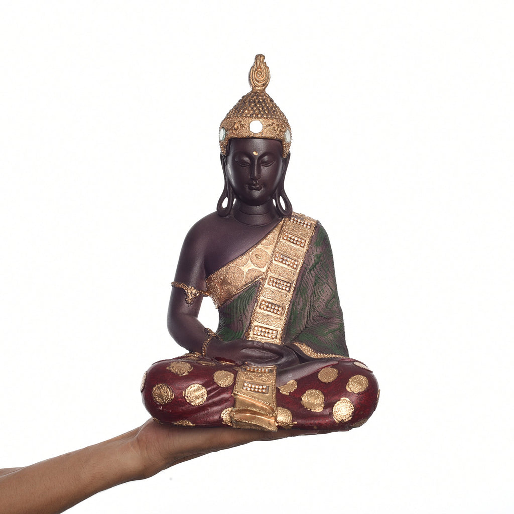 Polyresin Brown and Gold Handcrafted Meditating Buddha Statue Kafalo