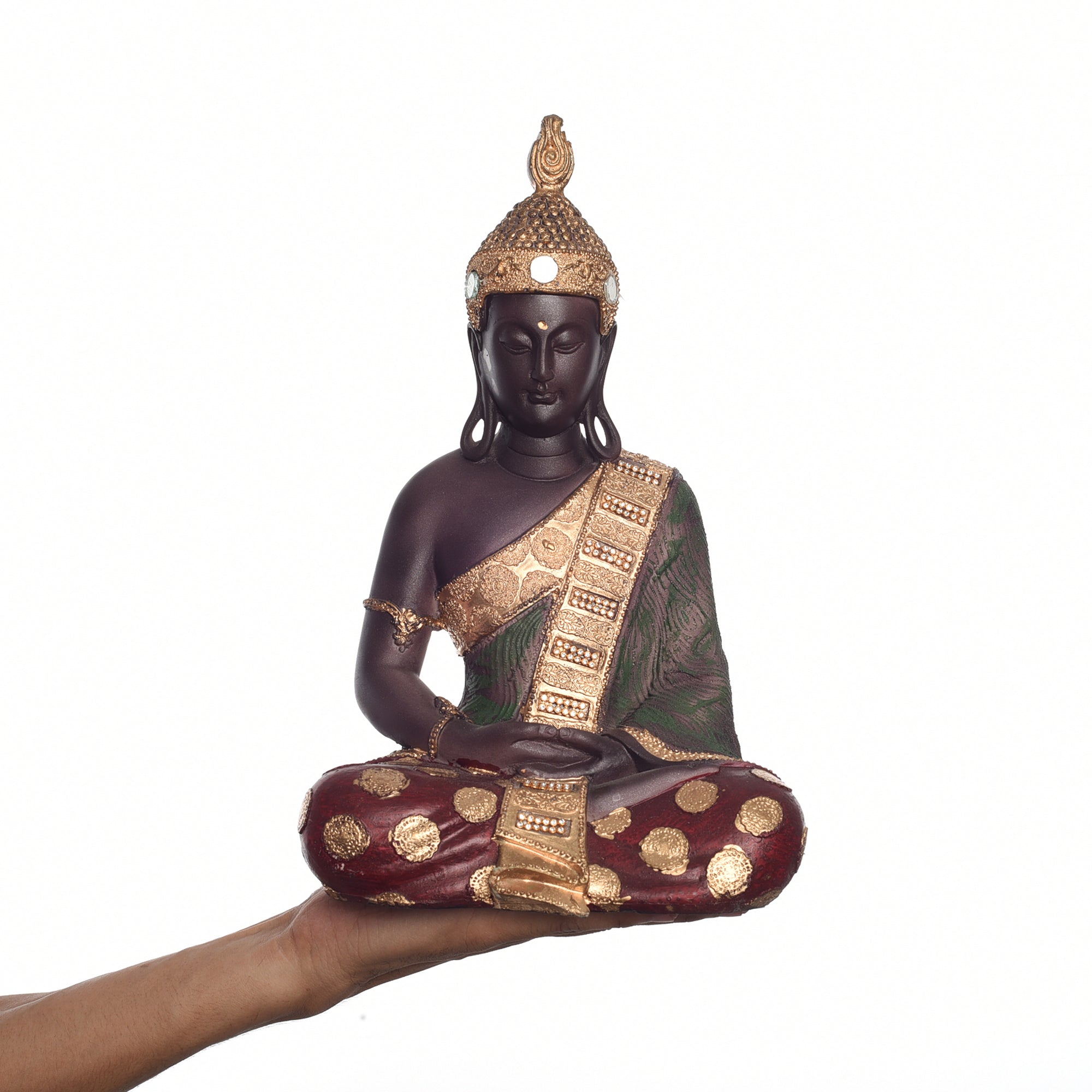 Polyresin Brown and Gold Handcrafted Meditating Buddha Statue Kafalo