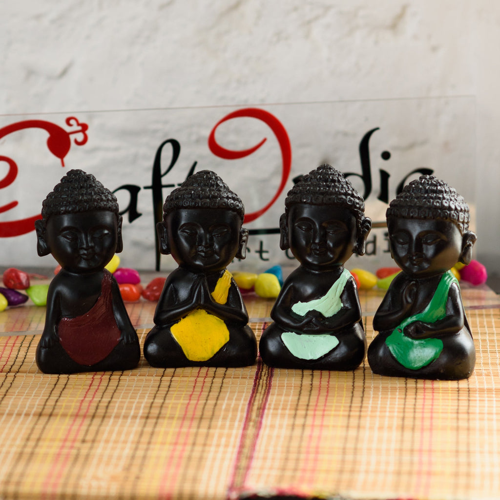 Handcrafted Set Of 4 Meditating Buddha Idols For Home Decor Kafalo