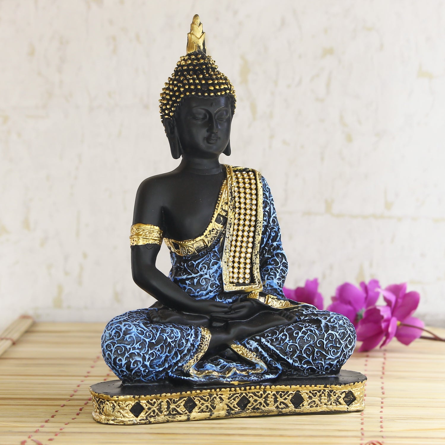 Blue Meditating Buddha Decorative Showpiece - 24 cm Kafalo