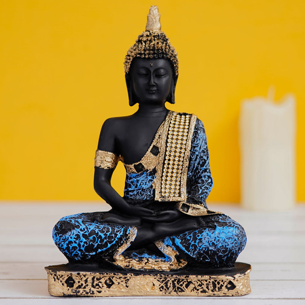 Polyresin Orange and Black Meditating Buddha Statue Kafalo