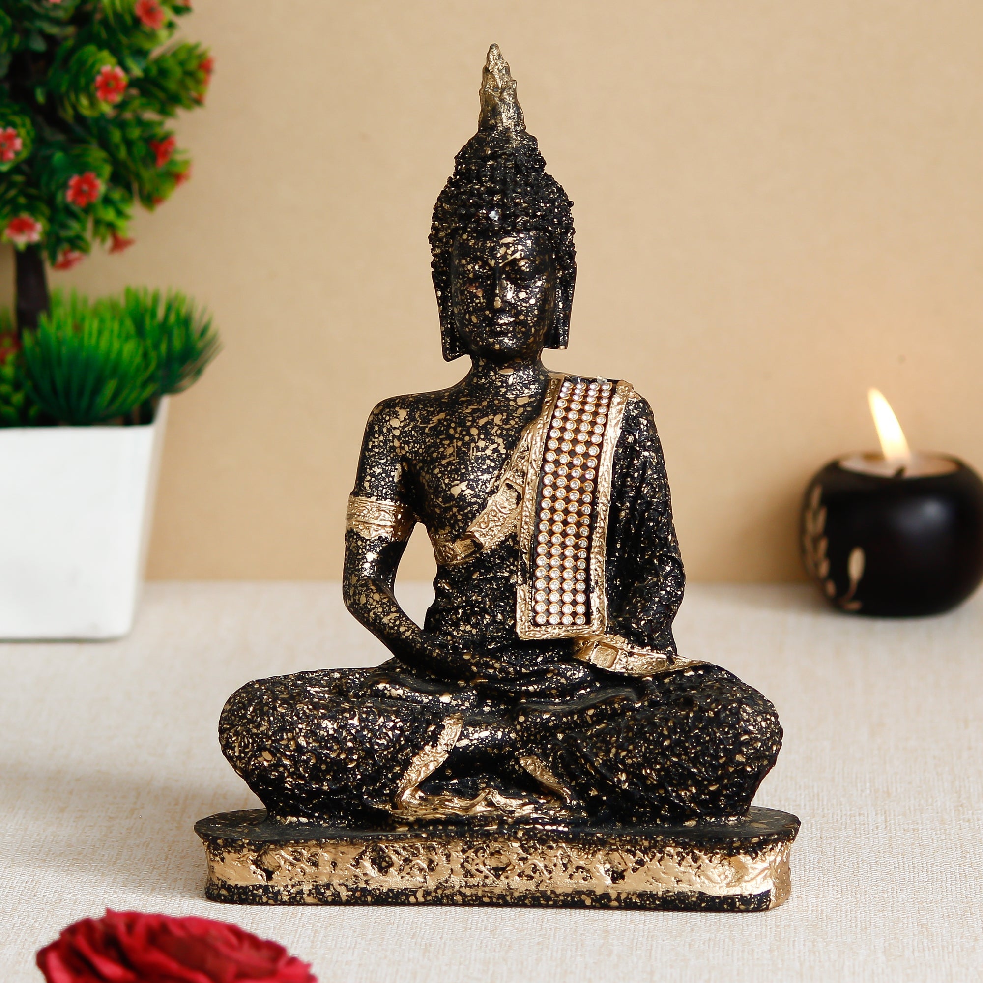 Green Meditating Buddha Decorative Showpiece - 24 cm Kafalo