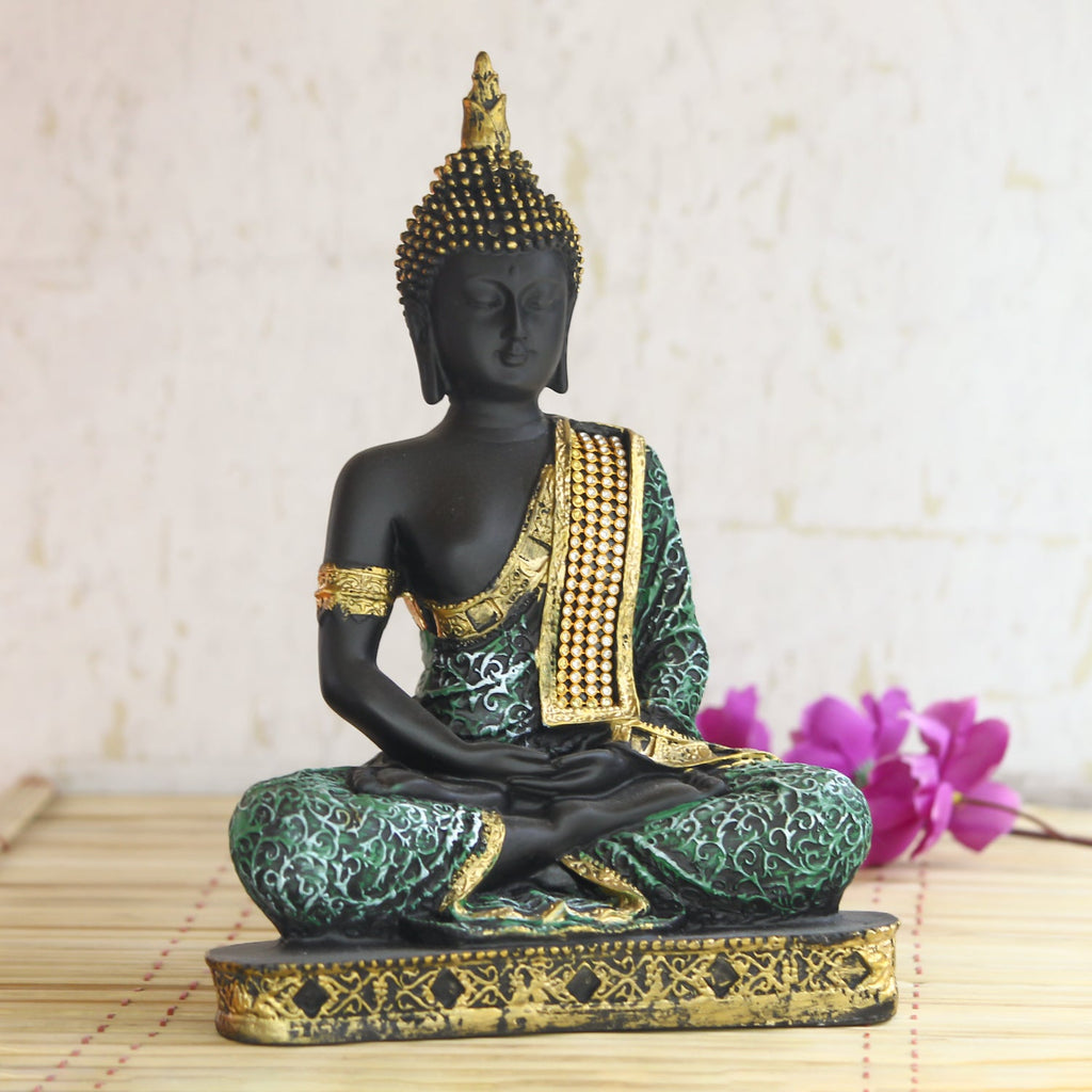 Green Meditating Buddha Decorative Showpiece - 24 cm Kafalo