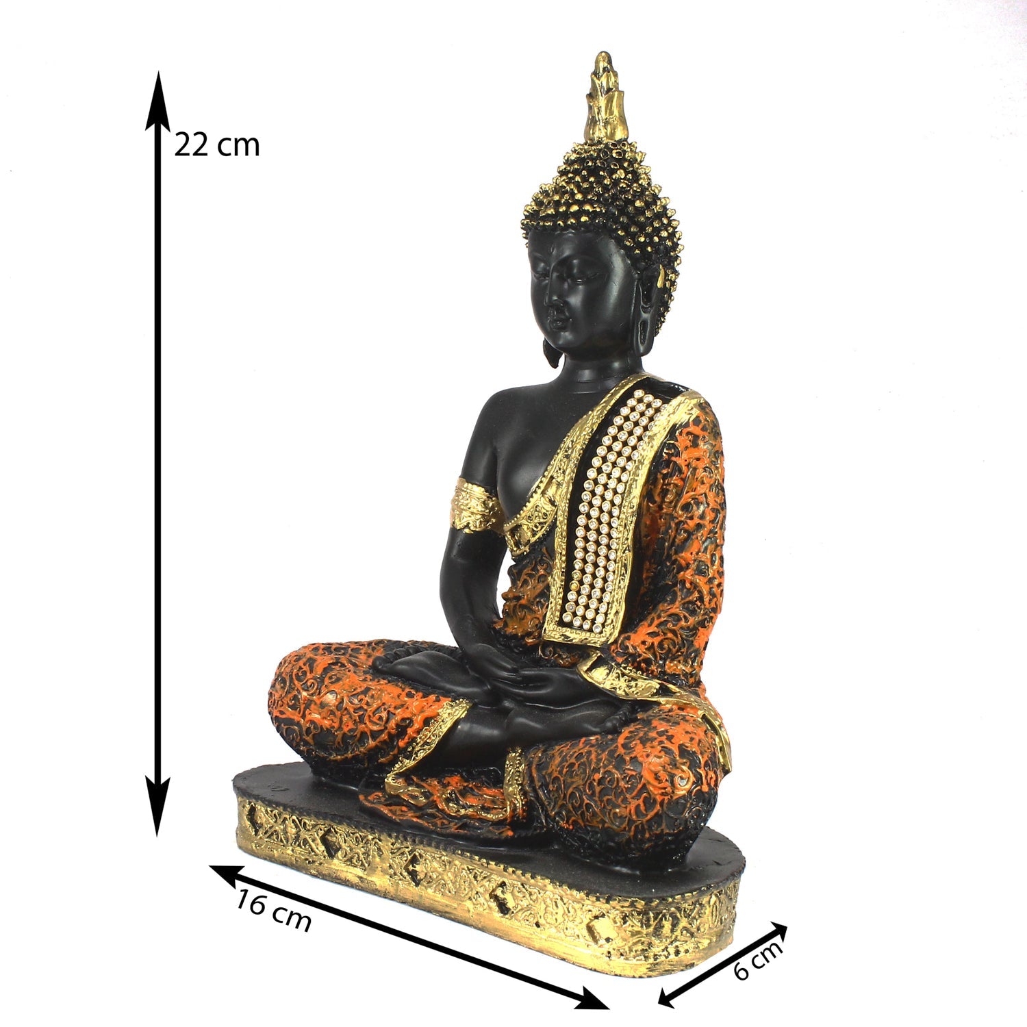 Polyresin Orange and Black Meditating Buddha Statue Kafalo