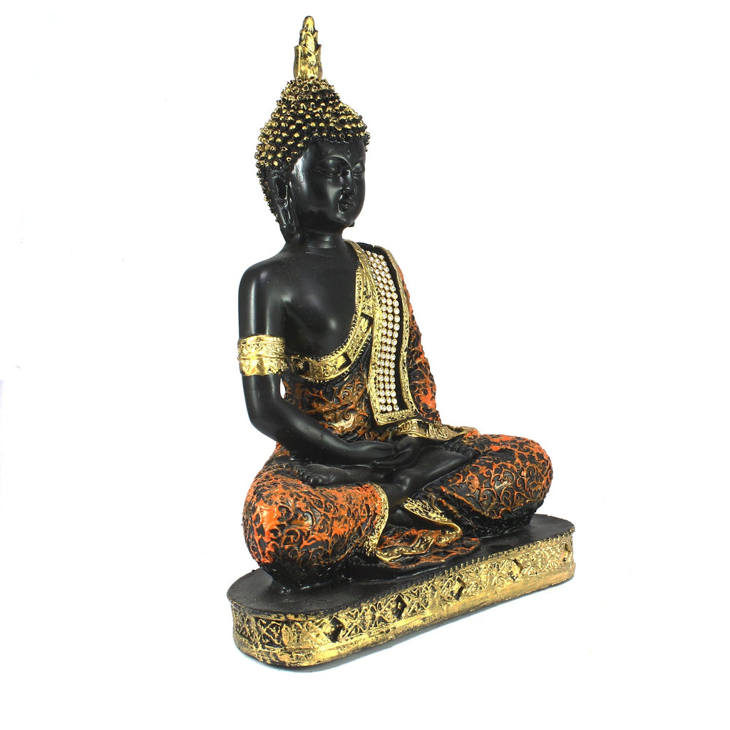 Polyresin Orange and Black Meditating Buddha Statue Kafalo