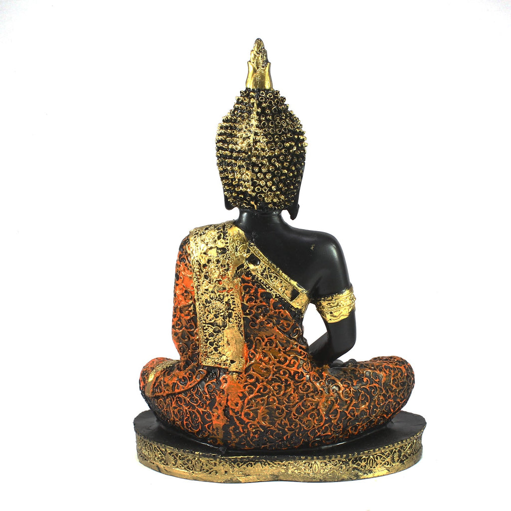 Polyresin Orange and Black Meditating Buddha Statue Kafalo