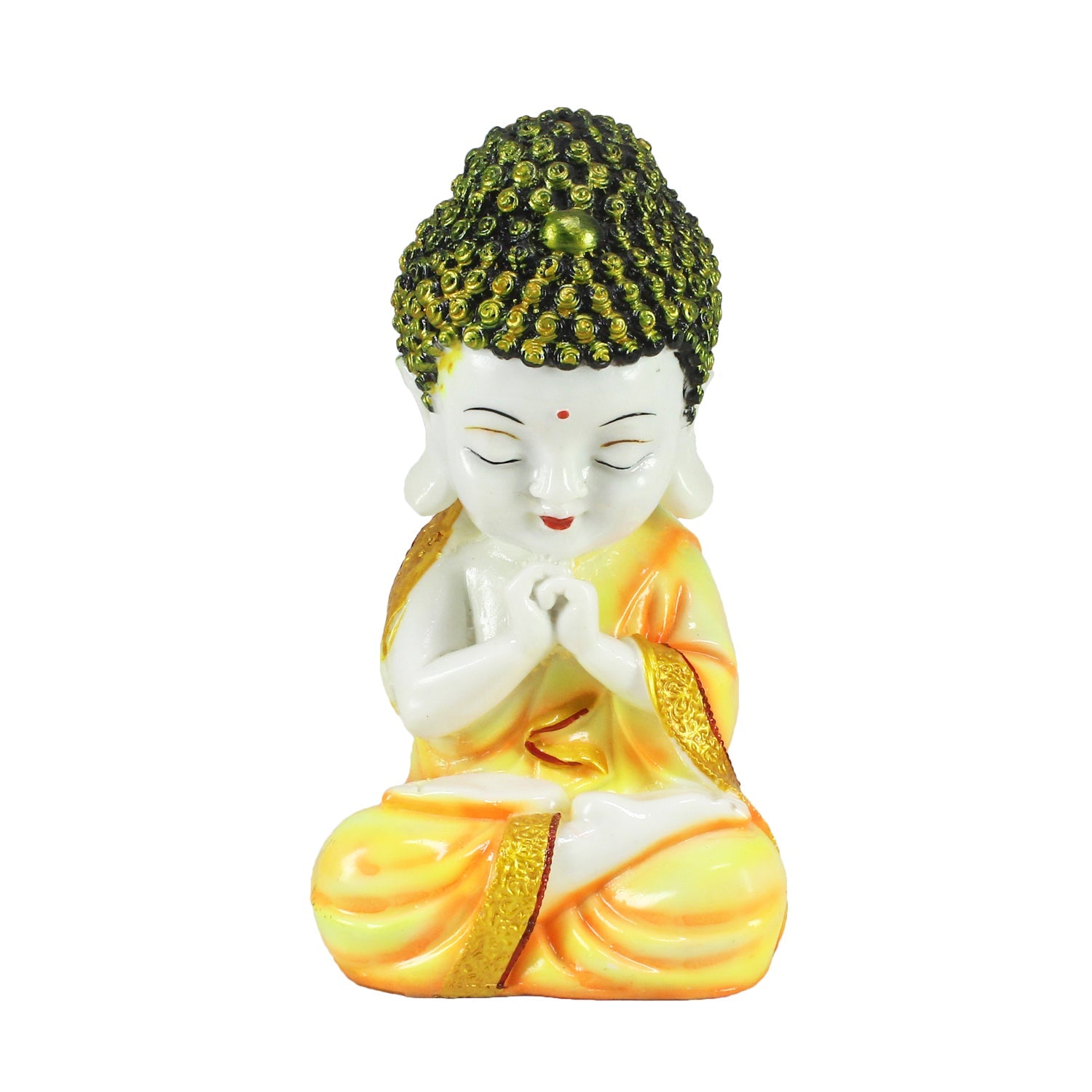 Polyresin Yellow and White Praying Monk Buddha Statue Kafalo