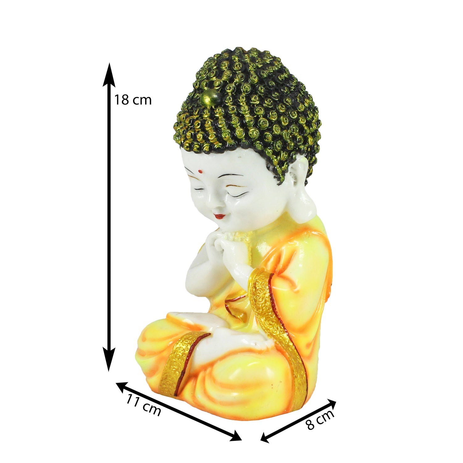 Polyresin Yellow and White Praying Monk Buddha Statue Kafalo