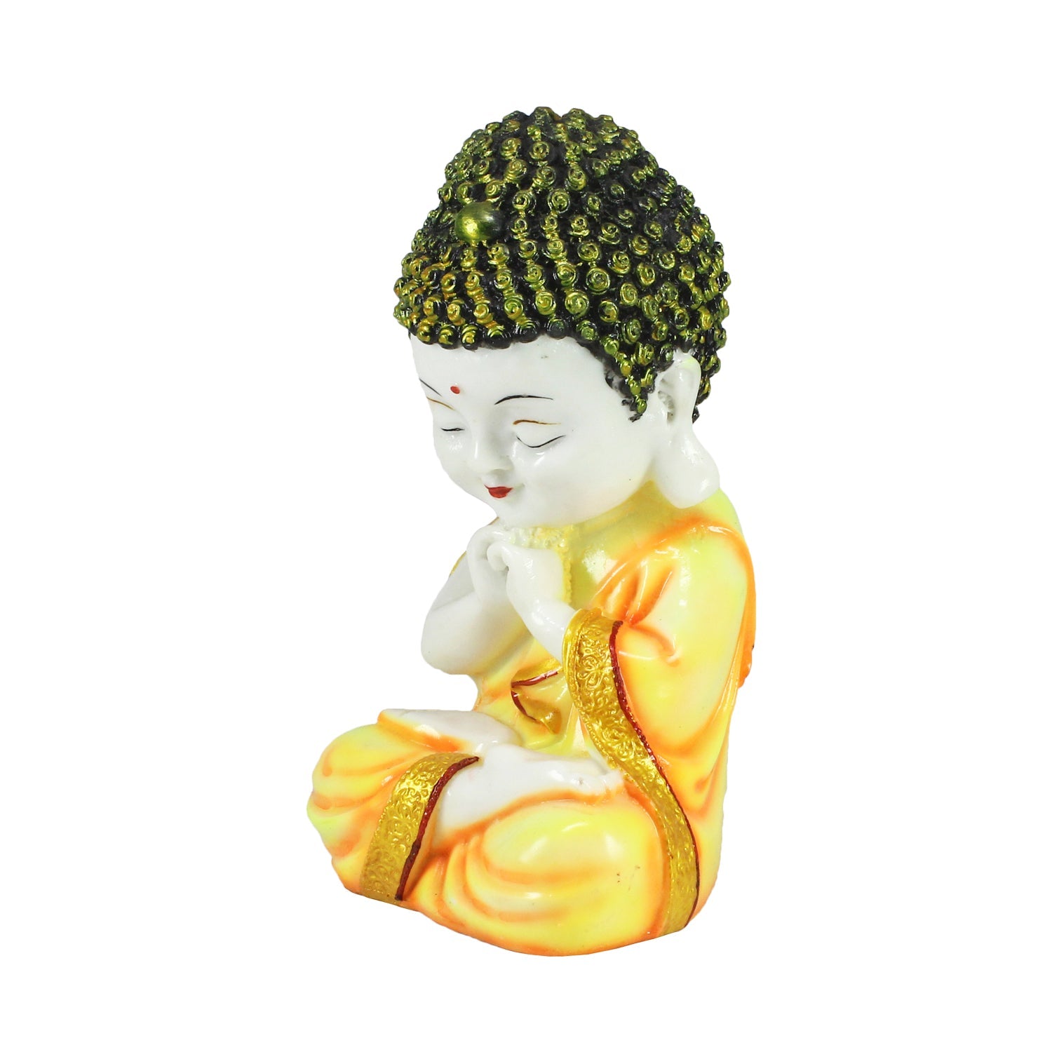 Polyresin Yellow and White Praying Monk Buddha Statue Kafalo