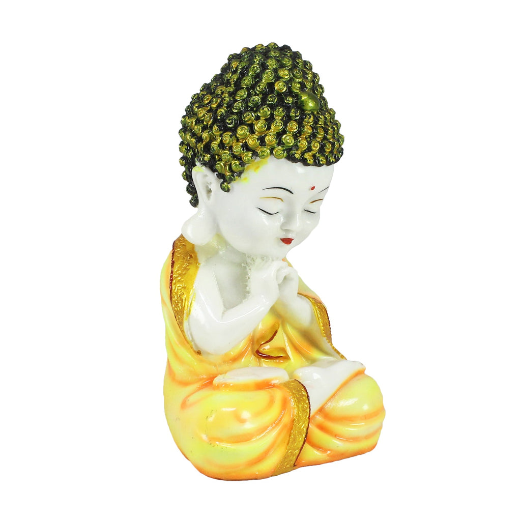 Polyresin Yellow and White Praying Monk Buddha Statue Kafalo