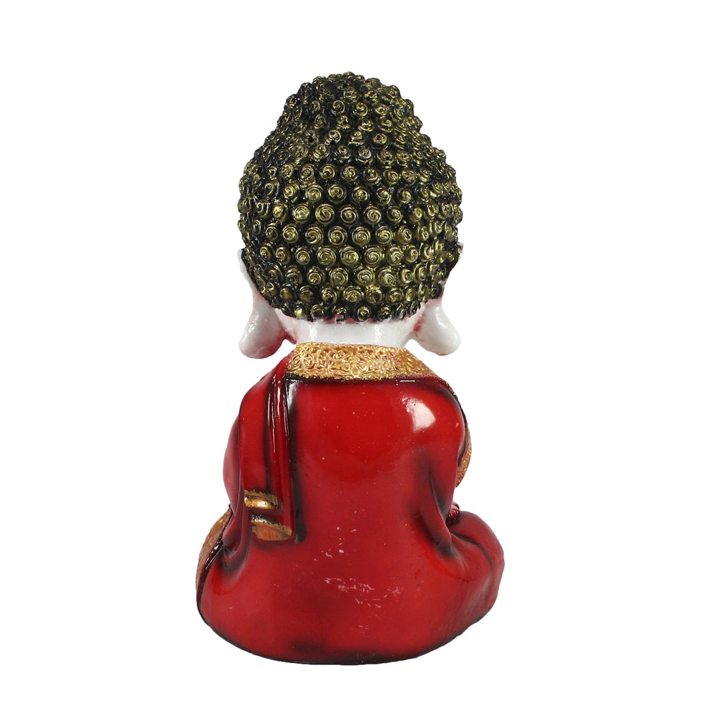 Polyresin Red and White Praying Monk Buddha Statue with Wooden Base, Fragranced Petals and Tealight Kafalo