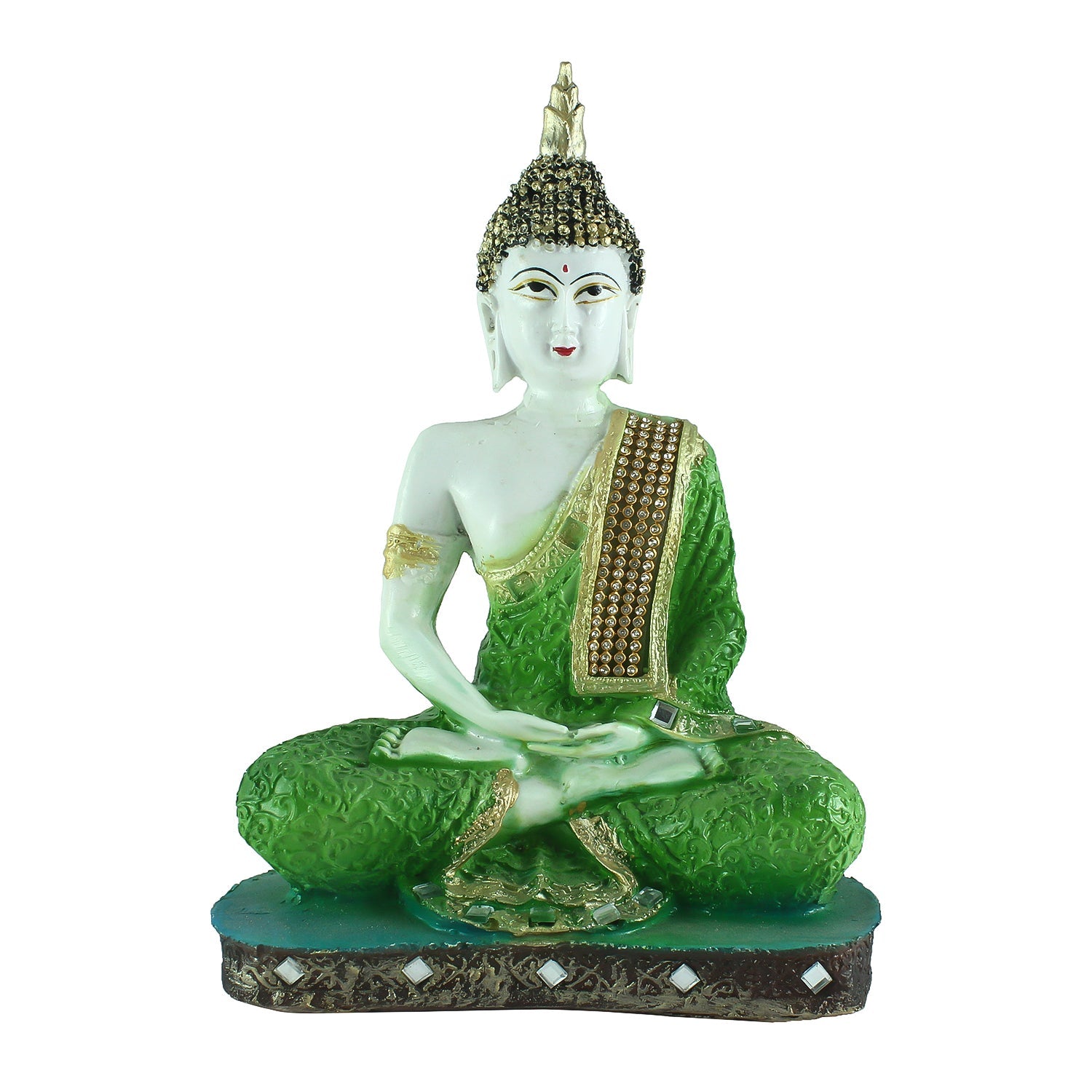 Polyresin Green and White Decorative Meditating Buddha Statue Kafalo