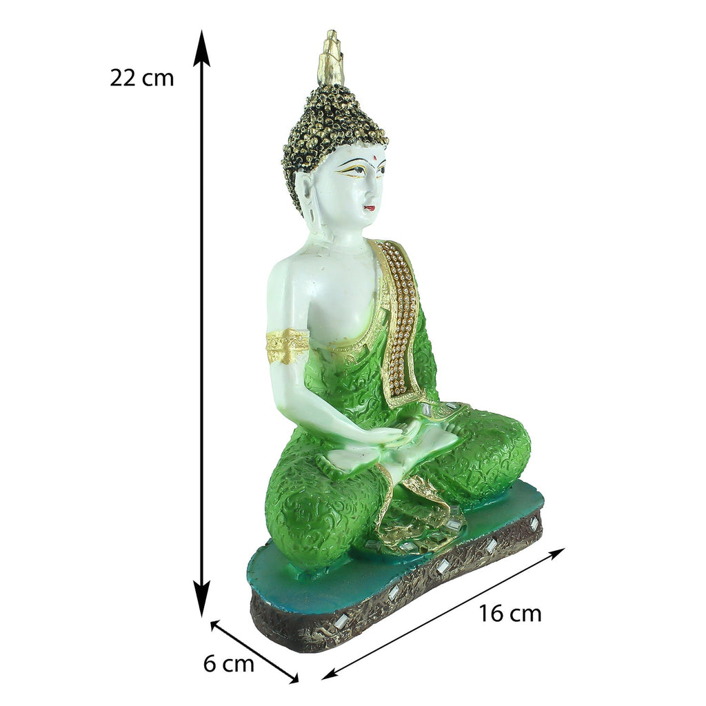 Polyresin Green and White Decorative Meditating Buddha Statue Kafalo