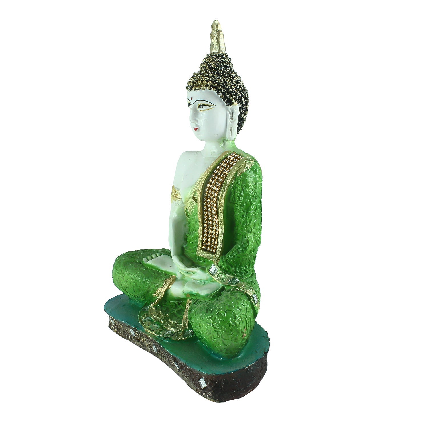 Polyresin Green and White Decorative Meditating Buddha Statue Kafalo