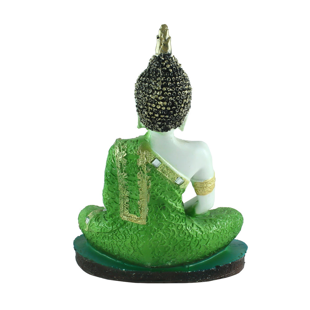 Polyresin Green and White Decorative Meditating Buddha Statue Kafalo