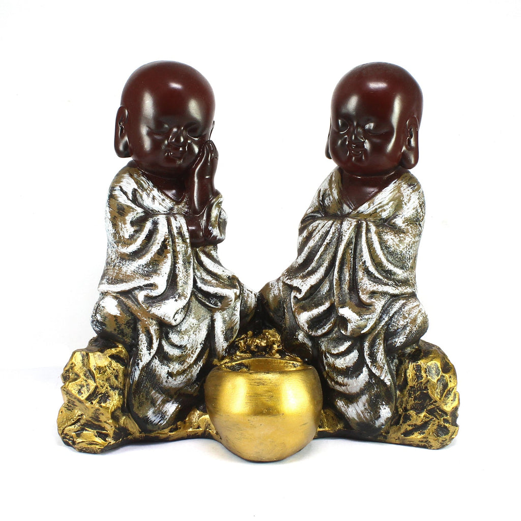 Set of 2 Brown Monks Polyresin Tealight Holder Kafalo