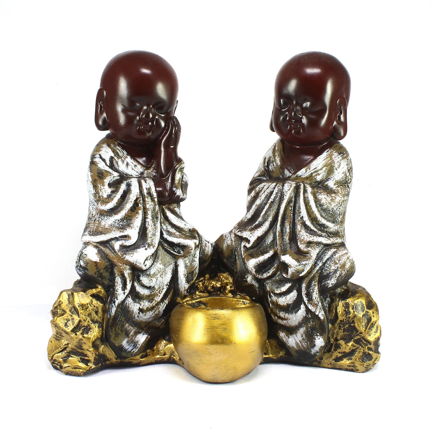 Set of 2 Brown Monks Polyresin Tealight Holder Kafalo