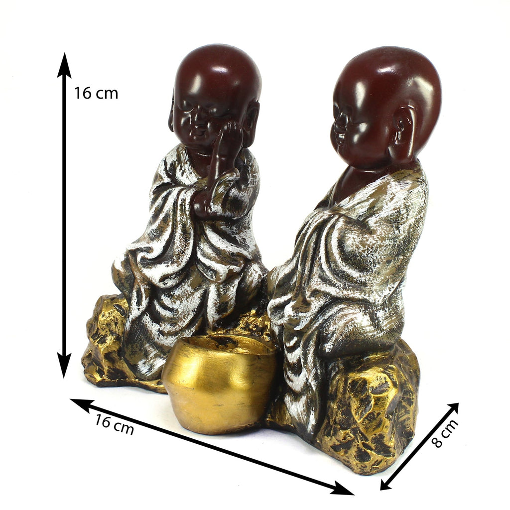 Set of 2 Brown Monks Polyresin Tealight Holder Kafalo